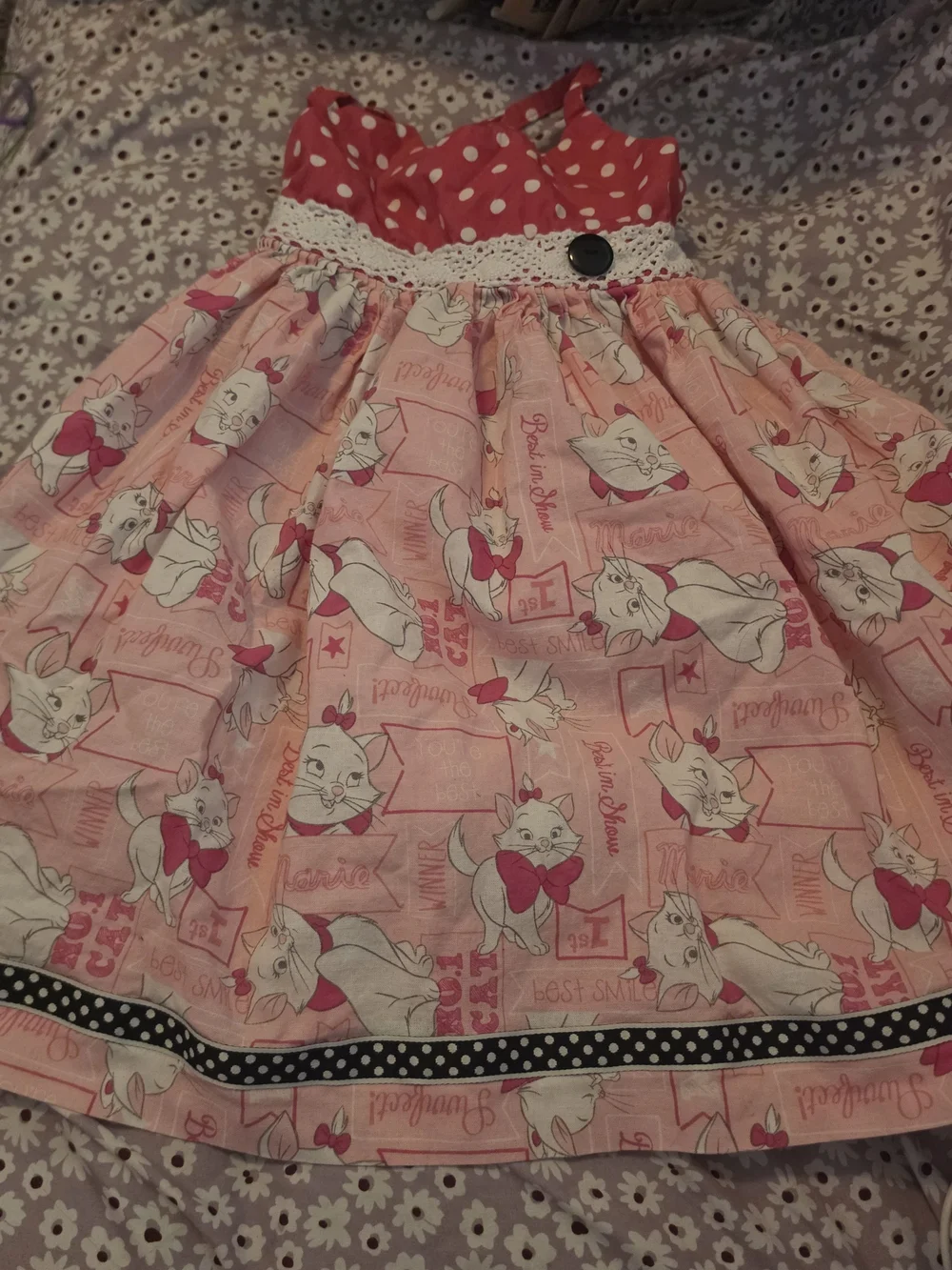 Disney Pink & White Cat Print Skirt with Polka Dot Waist
